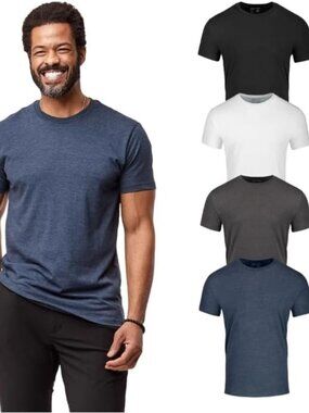 Men's Multi 4 Pack Crew Neck Short Sleeve Fitted Style Soft Poly Blend T Shirt